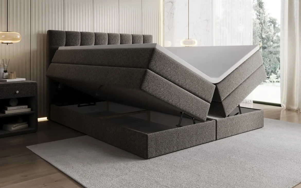 Boxspringbett Grandé in Strukturstoff mit Stauraum