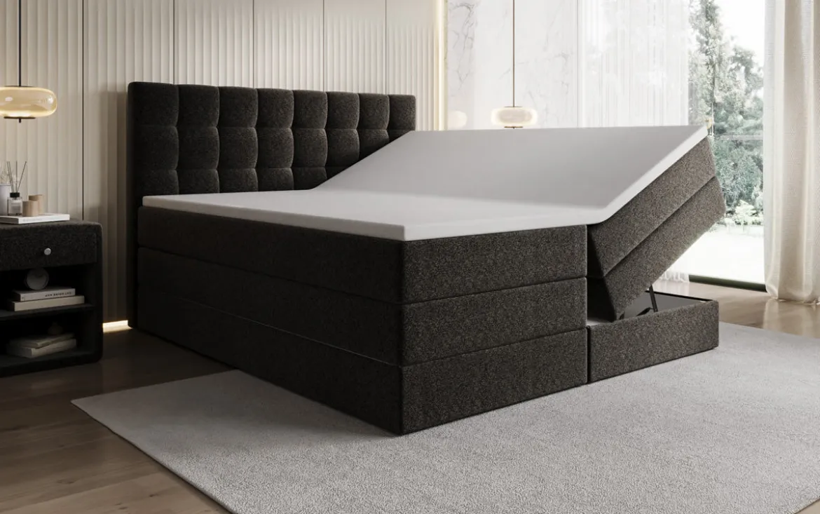Boxspringbett Grandé in Strukturstoff mit Stauraum
