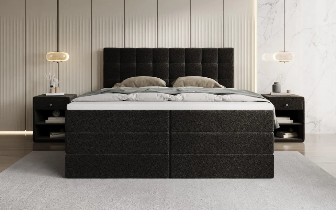 Boxspringbett Grandé in Strukturstoff mit Stauraum
