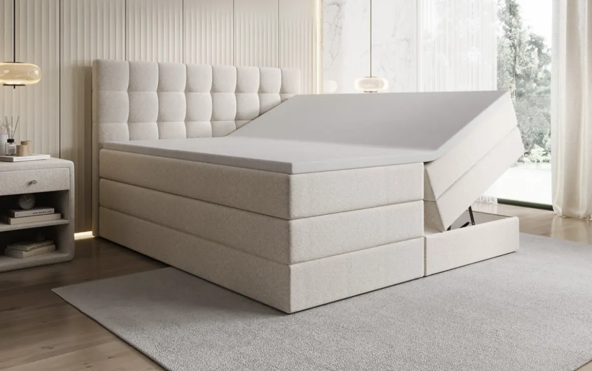 Boxspringbett Grandé in Strukturstoff mit Stauraum