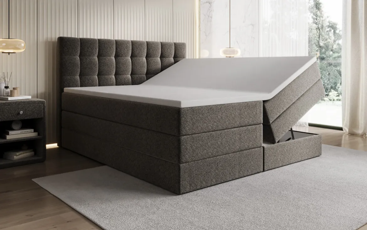 Boxspringbett Grandé in Strukturstoff mit Stauraum