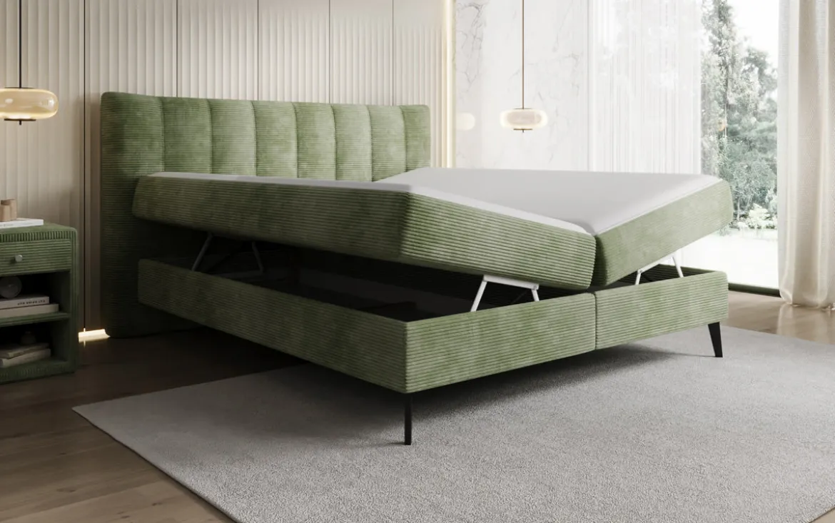 Boxspringbett Ines in Cord mit Stauraum