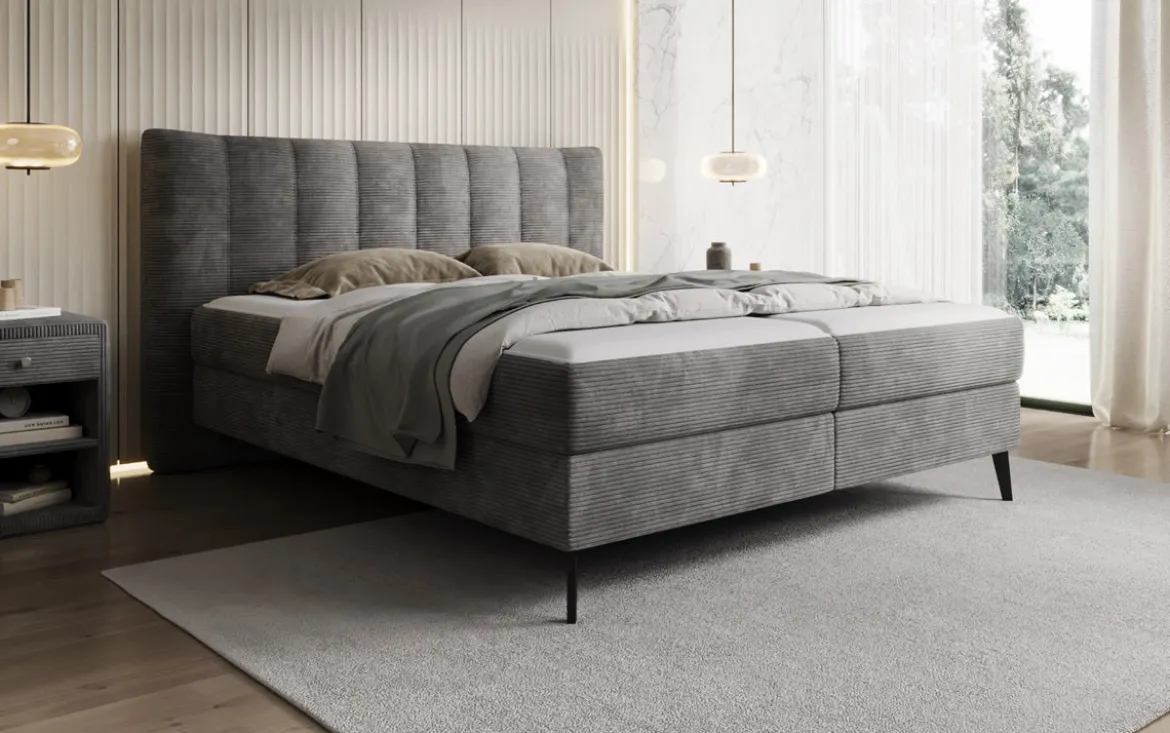 Boxspringbett Ines in Cord mit Stauraum