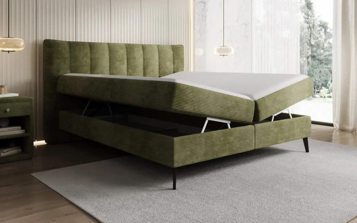 Boxspringbett Ines in Cord mit Stauraum