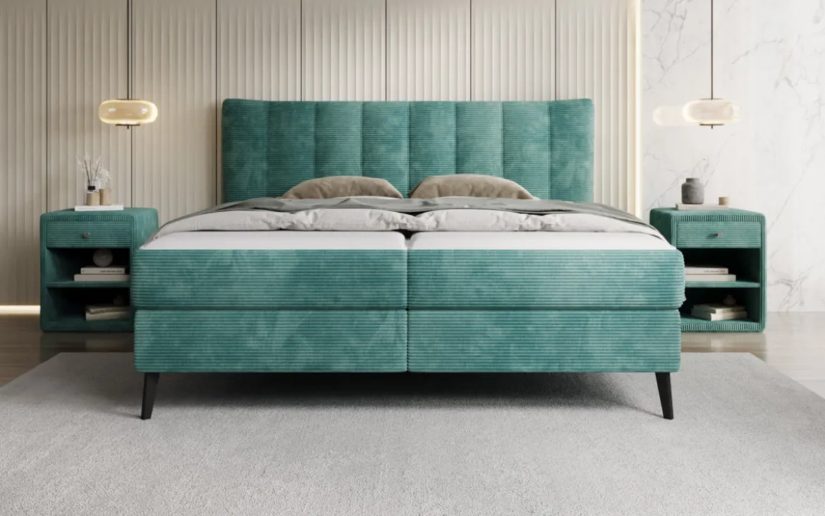 Boxspringbett Ines in Cord mit Stauraum