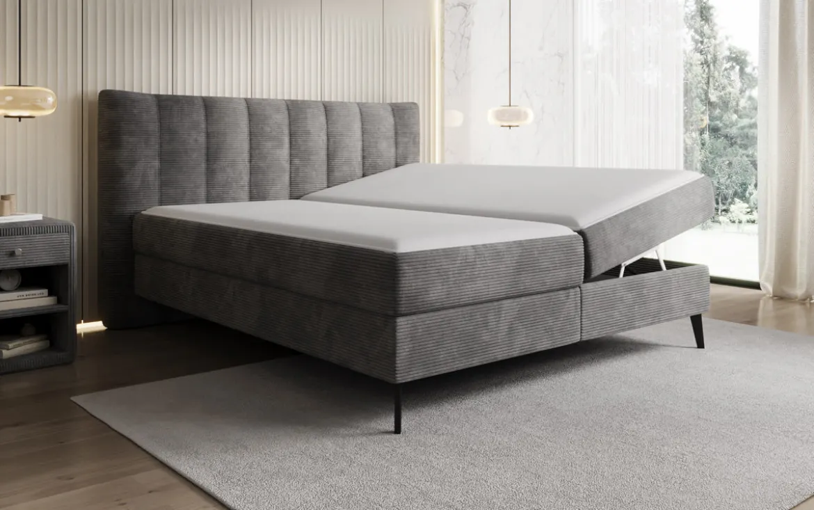 Boxspringbett Ines in Cord mit Stauraum