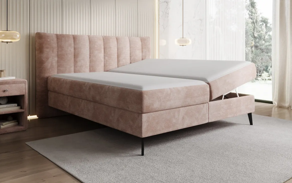 Boxspringbett Ines in Cord mit Stauraum