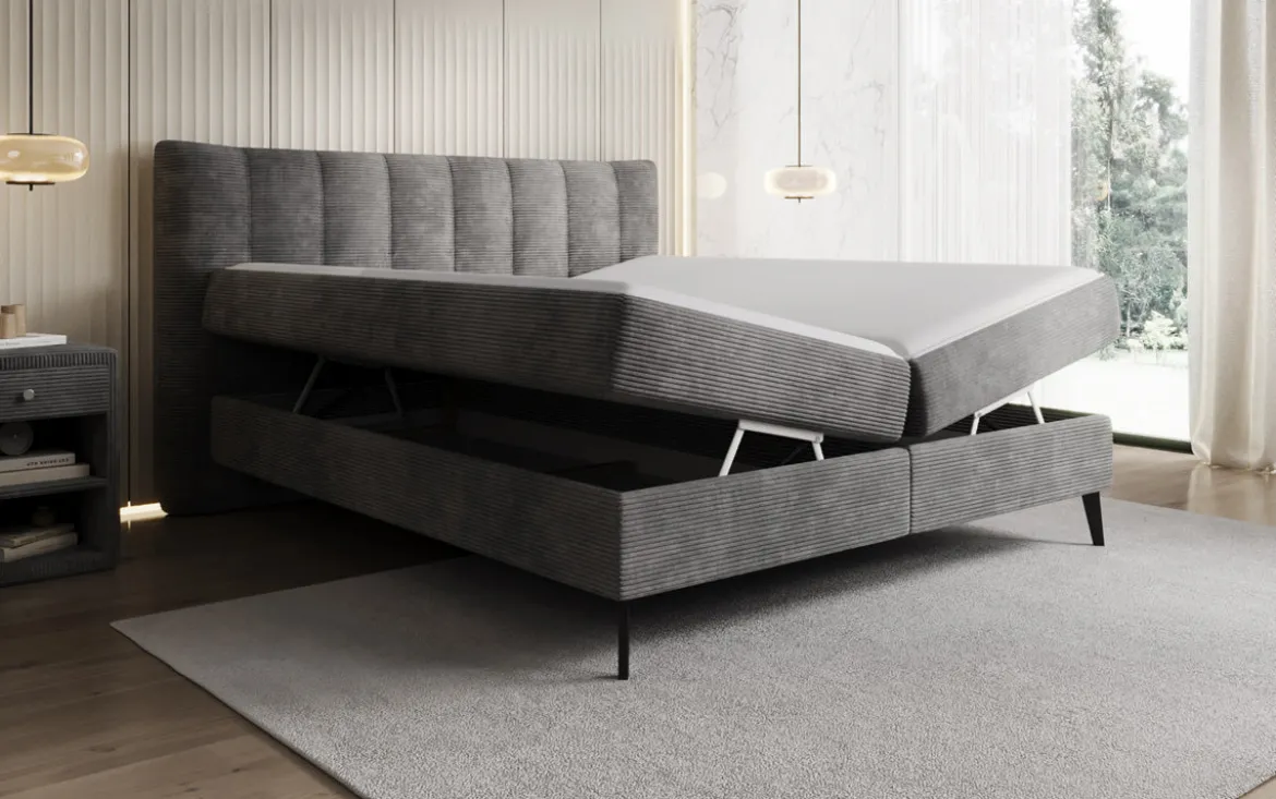 Boxspringbett Ines in Cord mit Stauraum