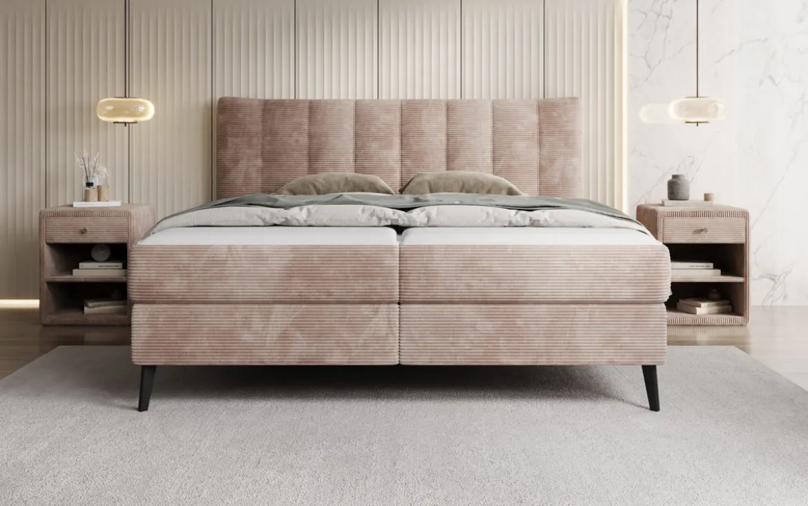 Boxspringbett Ines in Cord mit Stauraum