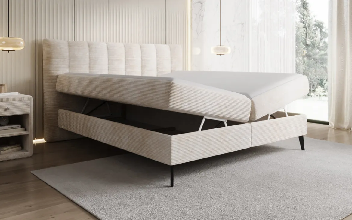 Boxspringbett Ines in Cord mit Stauraum