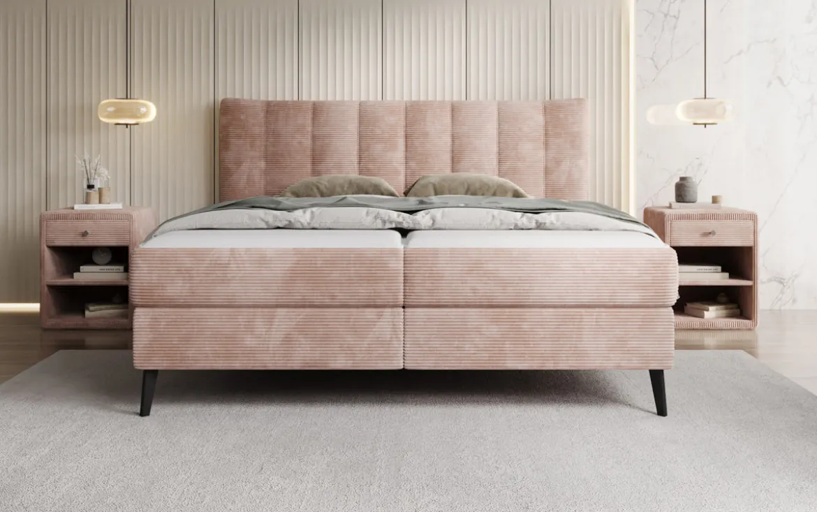 Boxspringbett Ines in Cord mit Stauraum