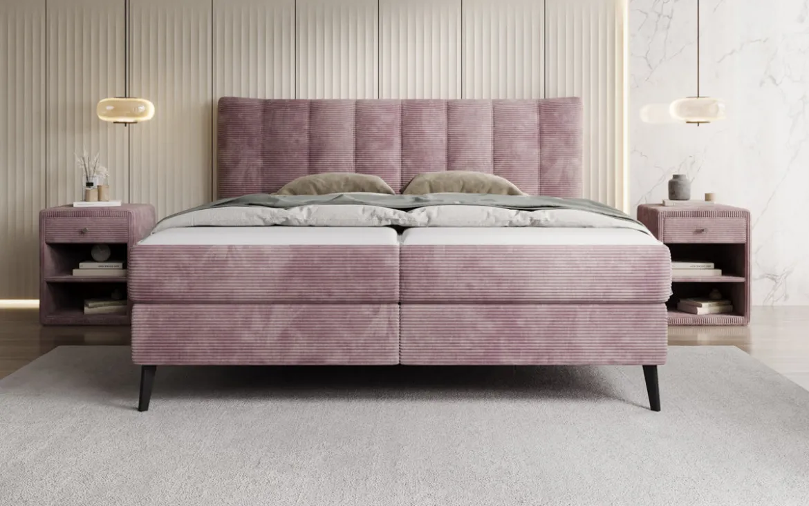 Boxspringbett Ines in Cord mit Stauraum