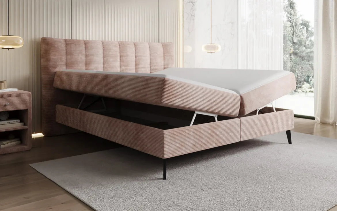 Boxspringbett Ines in Cord mit Stauraum