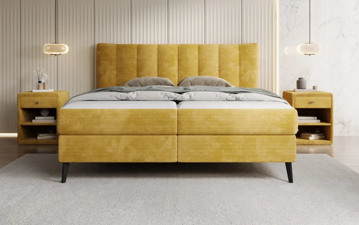 Boxspringbett Ines in Cord mit Stauraum