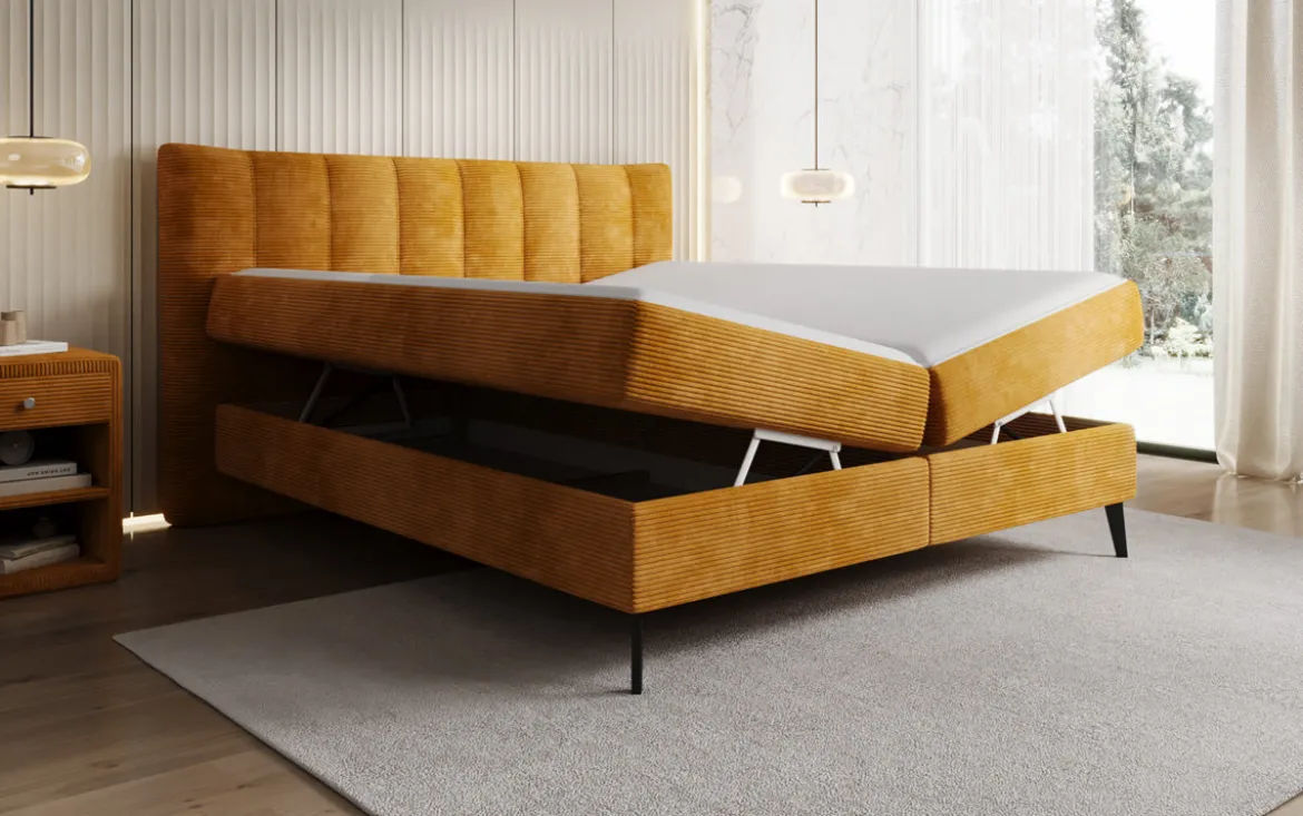 Boxspringbett Ines in Cord mit Stauraum