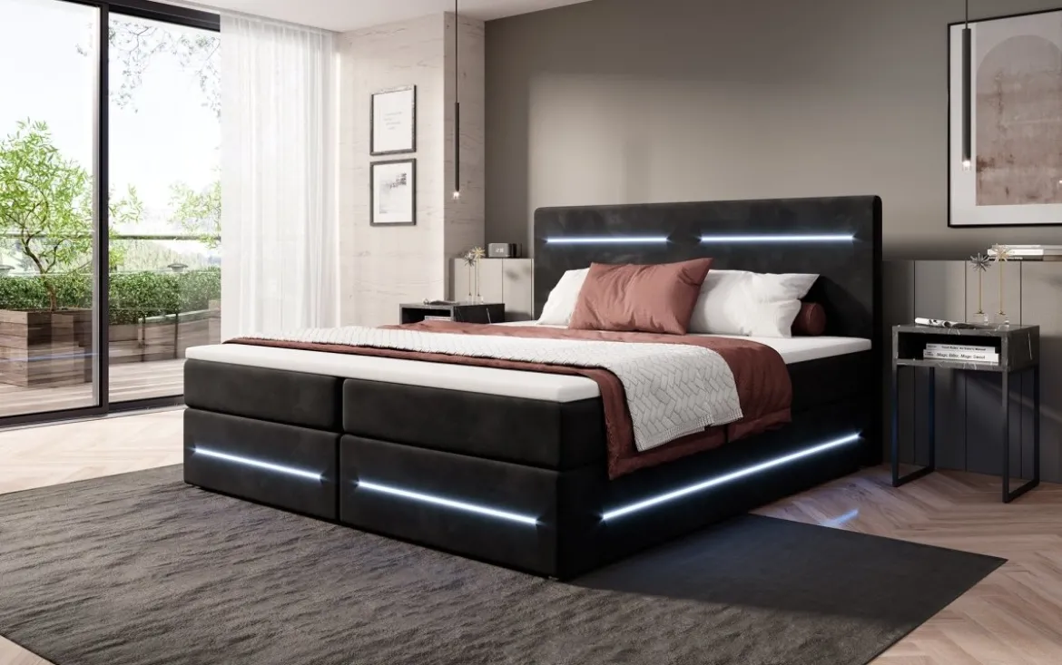 Boxspringbett Lara mit Stauraum und LED (Samt)