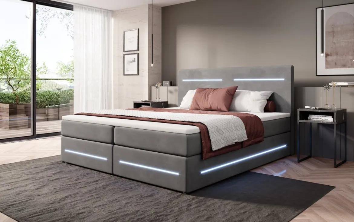 Boxspringbett Lara mit Stauraum und LED (Samt)