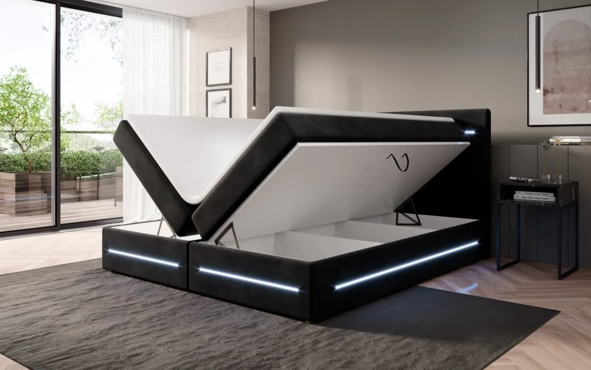 Boxspringbett Lara mit Stauraum und LED (Samt)