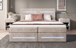 Boxspringbett Lara mit Stauraum und LED in Cord