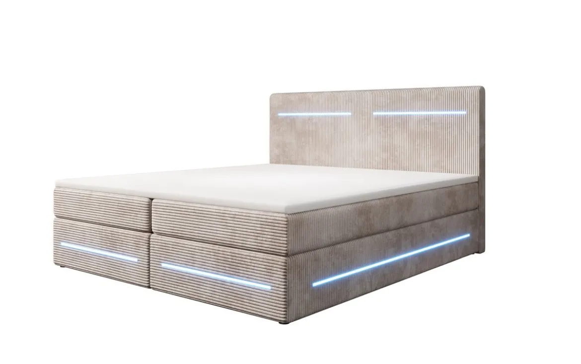 Boxspringbett Lara mit Stauraum und LED in Cord
