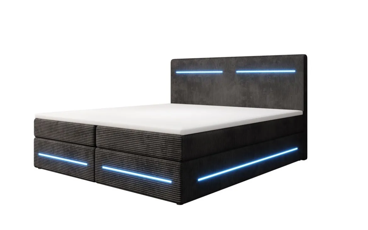 Boxspringbett Lara mit Stauraum und LED in Cord