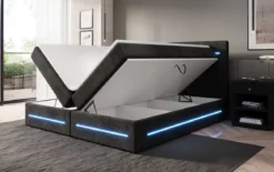 Boxspringbett Lara mit Stauraum und LED in Cord