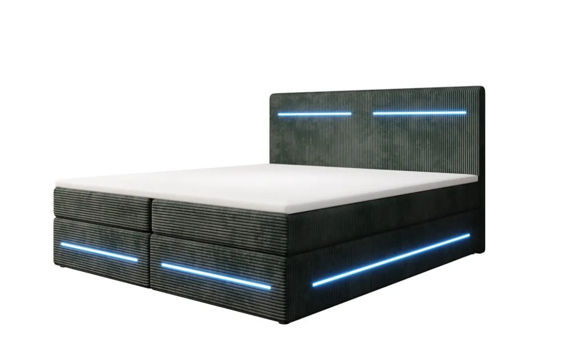 Boxspringbett Lara mit Stauraum und LED in Cord