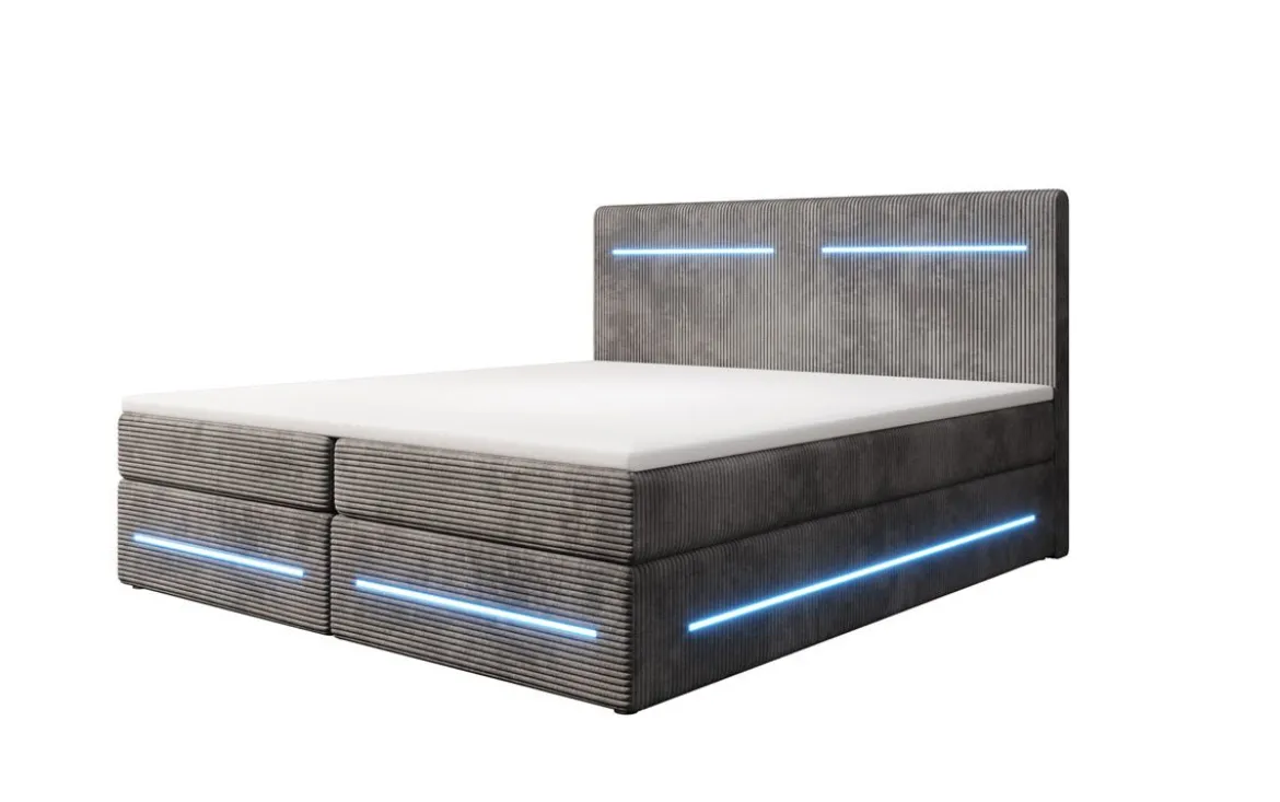 Boxspringbett Lara mit Stauraum und LED in Cord