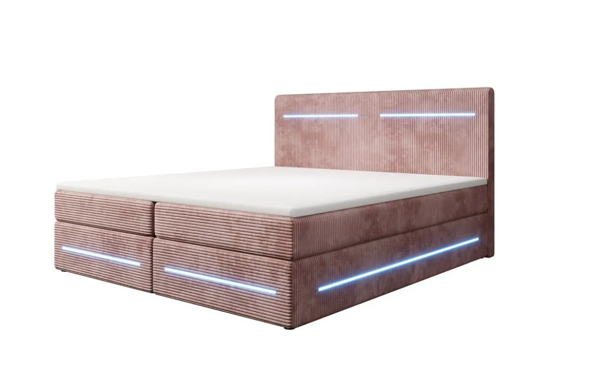 Boxspringbett Lara mit Stauraum und LED in Cord
