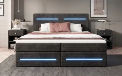 Boxspringbett Lara mit Stauraum und LED in Cord