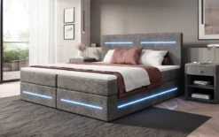 Boxspringbett Lara mit Stauraum und LED in Cord