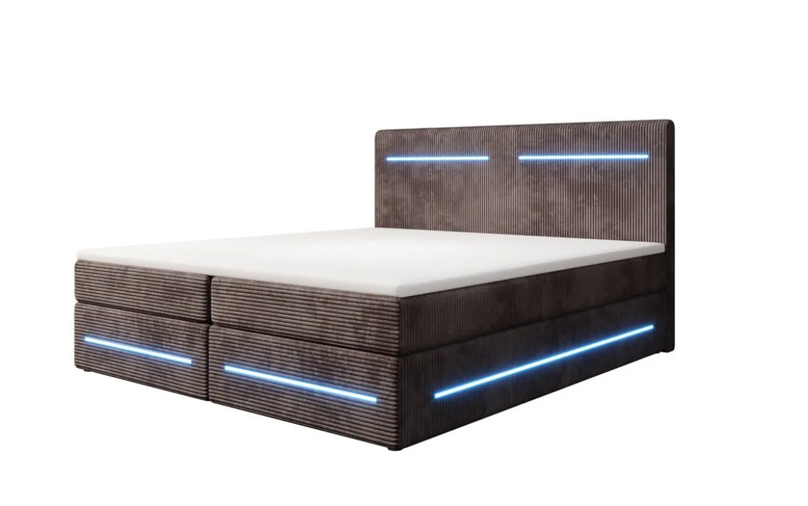 Boxspringbett Lara mit Stauraum und LED in Cord