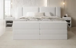 Boxspringbett Leni mit hochklappbarem Stauraum in Teddy Bouclé
