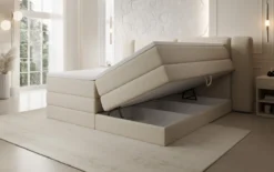 Boxspringbett Leni mit hochklappbarem Stauraum in Teddy Bouclé