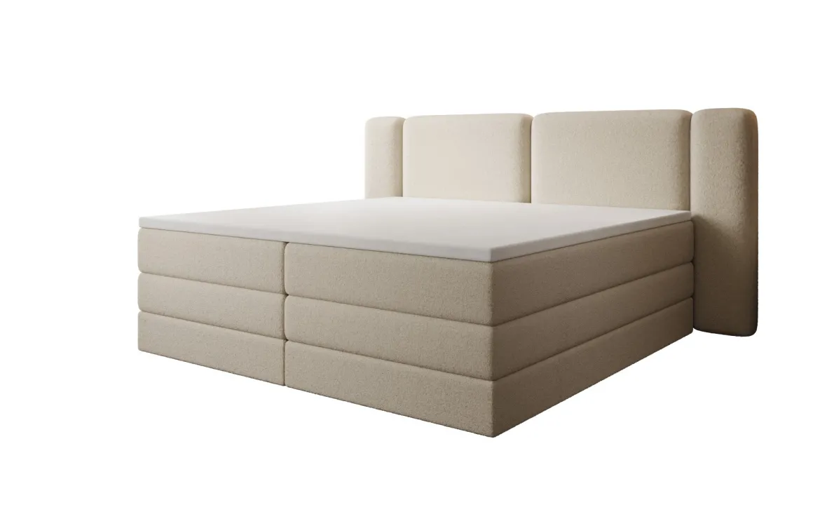 Boxspringbett Leni mit hochklappbarem Stauraum in Teddy Bouclé