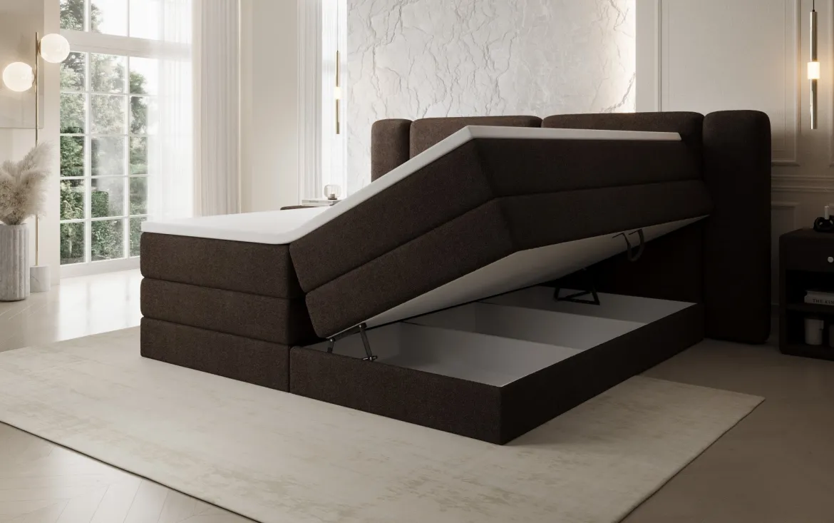 Boxspringbett Leni mit hochklappbarem Stauraum in Teddy Bouclé