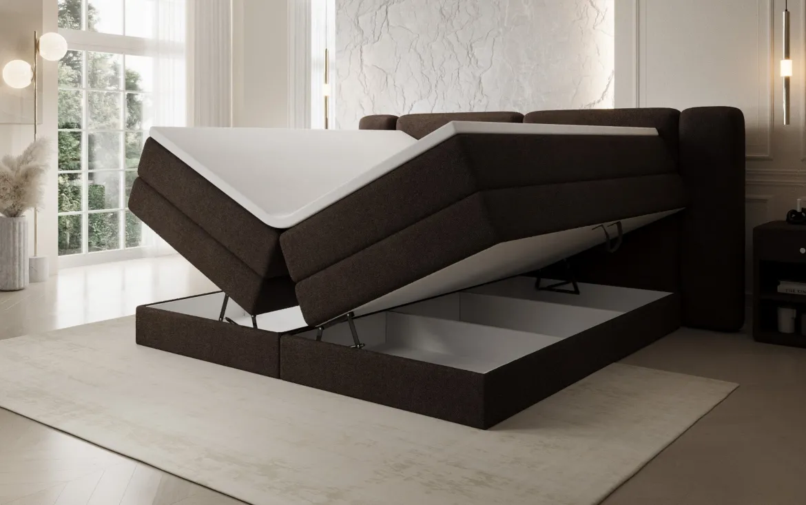 Boxspringbett Leni mit hochklappbarem Stauraum in Teddy Bouclé