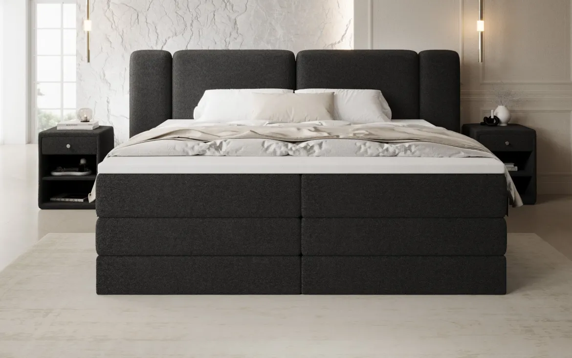 Boxspringbett Leni mit hochklappbarem Stauraum in Teddy Bouclé