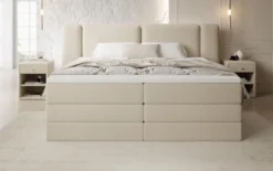 Boxspringbett Leni mit hochklappbarem Stauraum in Teddy Bouclé