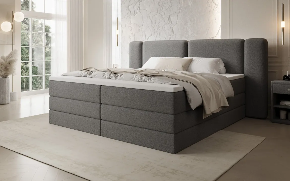 Boxspringbett Leni mit hochklappbarem Stauraum in Teddy Bouclé