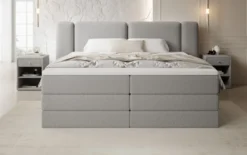 Boxspringbett Leni mit hochklappbarem Stauraum in Teddy Bouclé