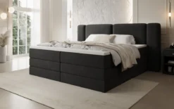 Boxspringbett Leni mit hochklappbarem Stauraum in Teddy Bouclé