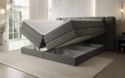 Boxspringbett Leni mit hochklappbarem Stauraum in Teddy Bouclé