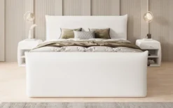 Boxspringbett Liana II mit hochklappbarem Stauraum in Teddy Bouclé