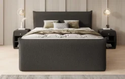 Boxspringbett Liana II mit hochklappbarem Stauraum in Teddy Bouclé