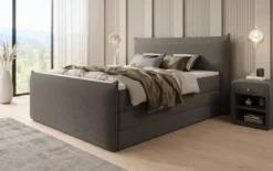 Boxspringbett Liana II mit hochklappbarem Stauraum in Teddy Bouclé