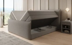 Boxspringbett Liana II mit hochklappbarem Stauraum in Teddy Bouclé