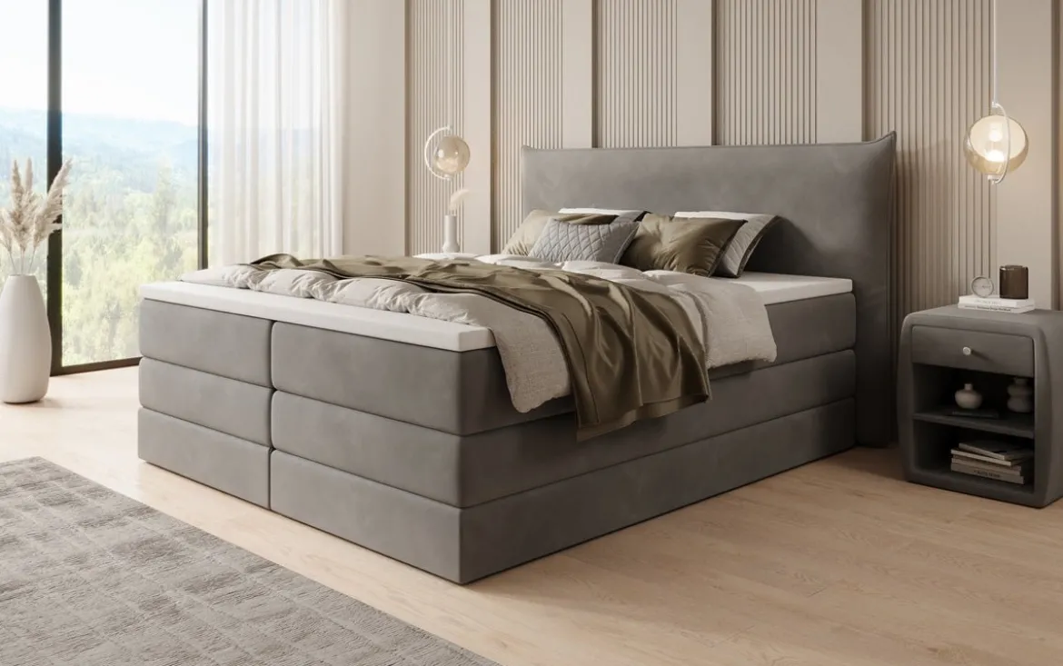Boxspringbett Liana mit hochklappbarem Stauraum in Samt