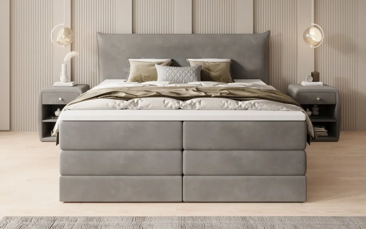 Boxspringbett Liana mit hochklappbarem Stauraum in Samt