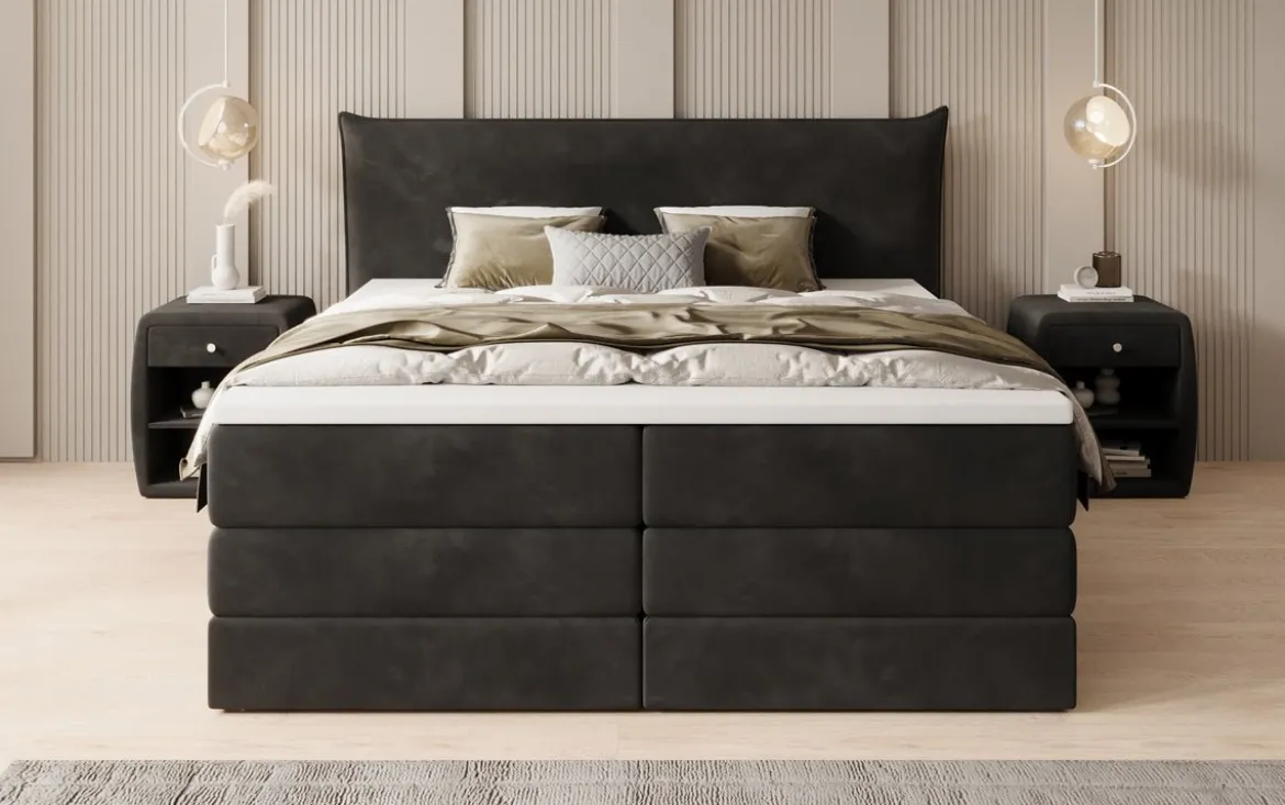 Boxspringbett Liana mit hochklappbarem Stauraum in Samt